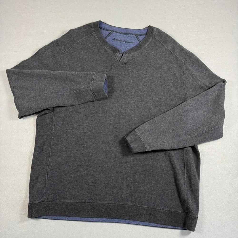 Tommy Bahama Mens Henley Sweater Large Gray Reversible FlipShore Abaco Pullover - Picture 2 of 7